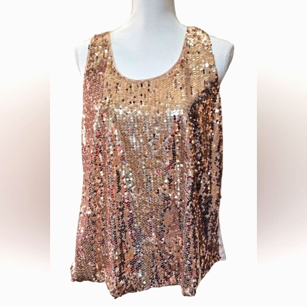 Rose-Gold Sequin Sleeveless Top. Sz L